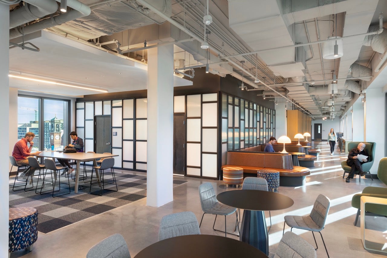 penthouse corridor with lots of seating and study space